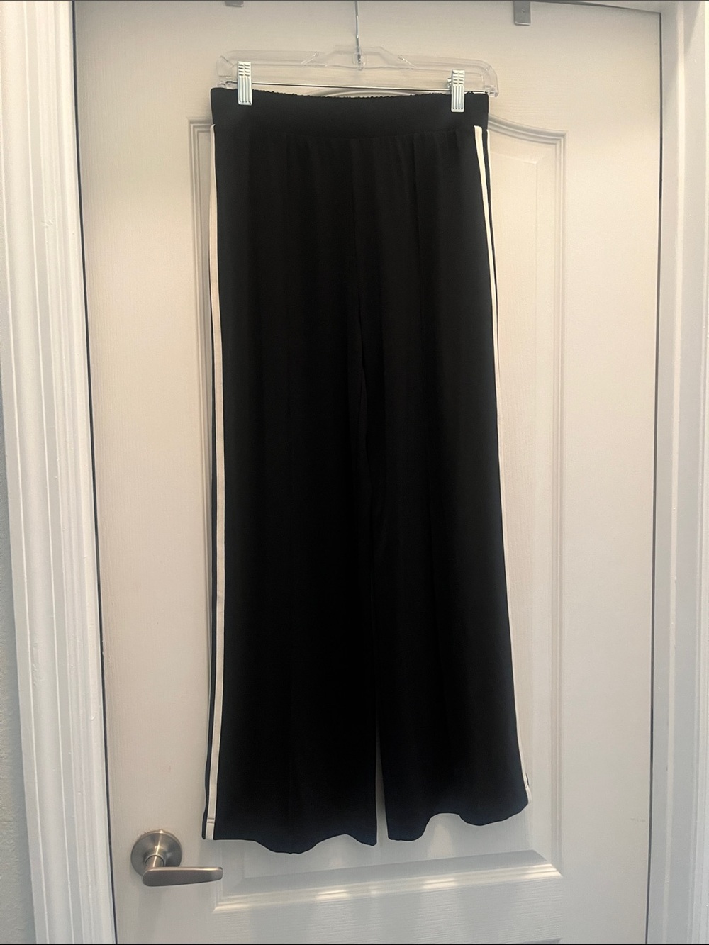 Lou & Grey Black Wide-Leg Track Pants with White Side Stripes